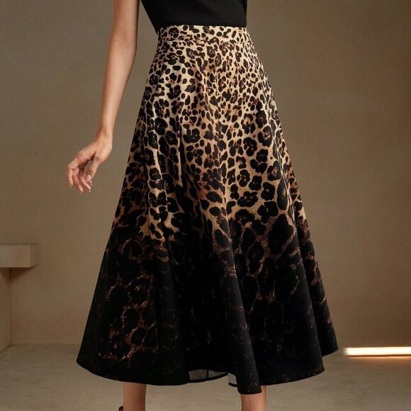 Black Elegant Women's Urban Chic Leopard Ombre Skirt - Picture 4 of 7